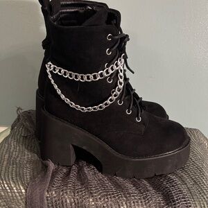 Black Platform Boots with Silver Chain